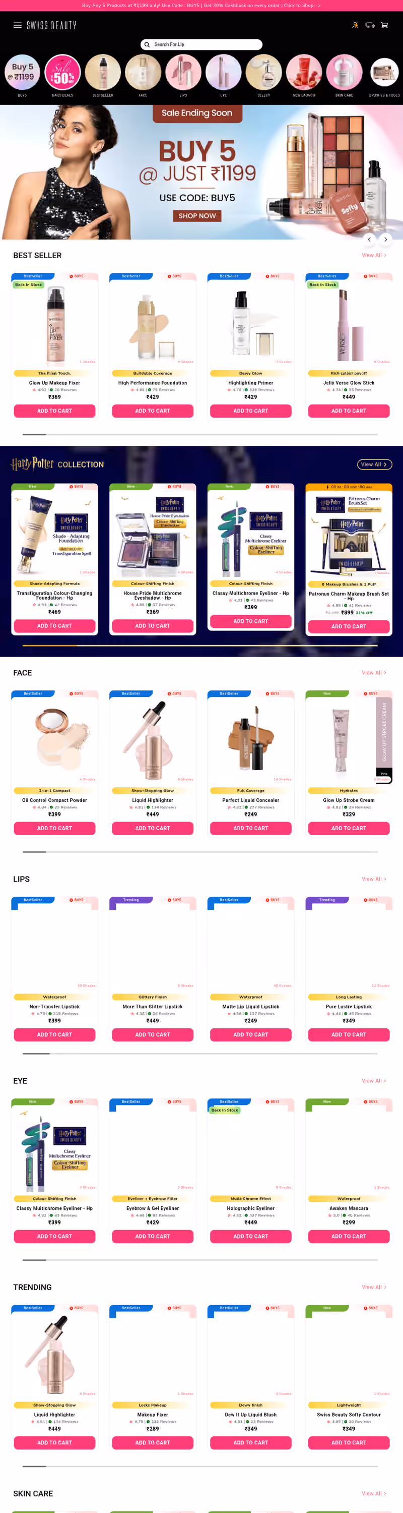 Swiss Beauty website screenshot