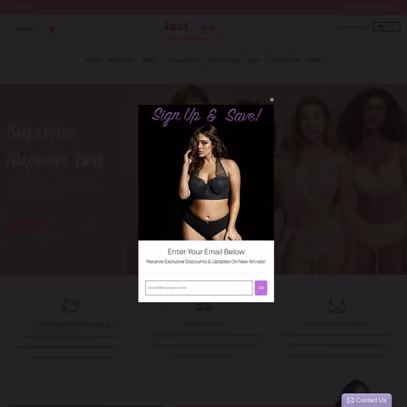 Just Bigger Bras website screenshot