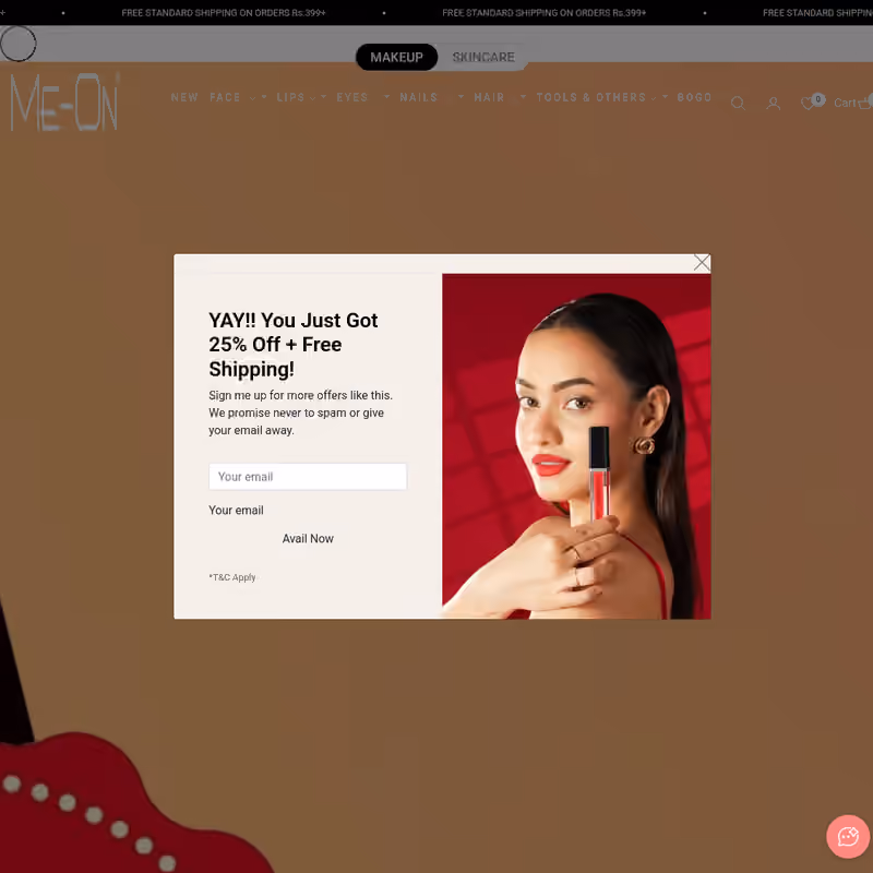 Me On Cosmetics website screenshot